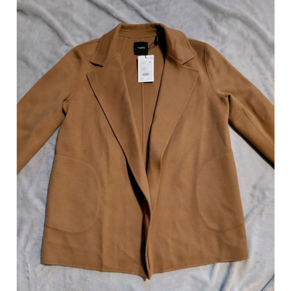 Theory Sileena Women Coat Tan Buckwheat Winsome 2 Wool Cashmere Jacket Large NWT - Picture 6 of 11